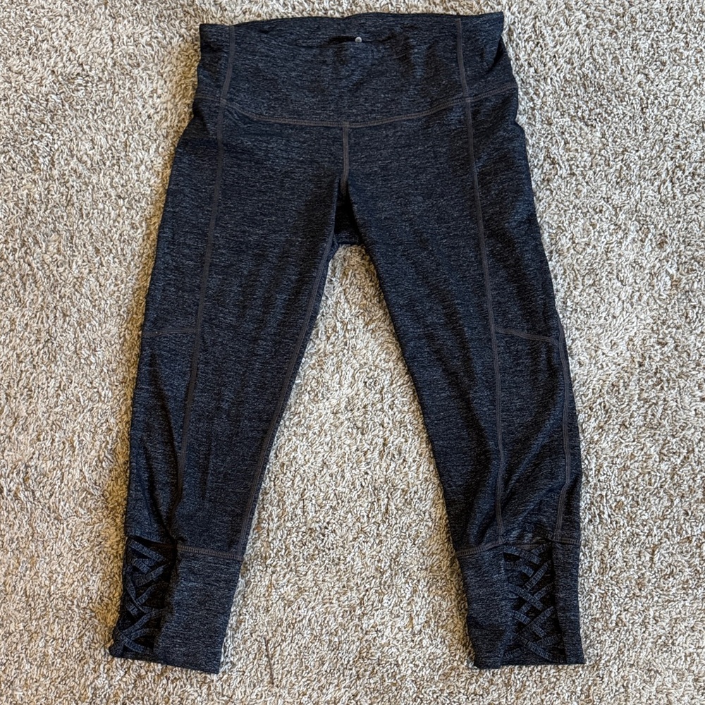 Athleta XS capri Leggings with Crisscross Detail. Dark gray.